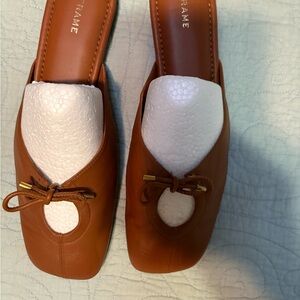 NEW Frame Le Sunset square toe Women's Tan Leather Mules